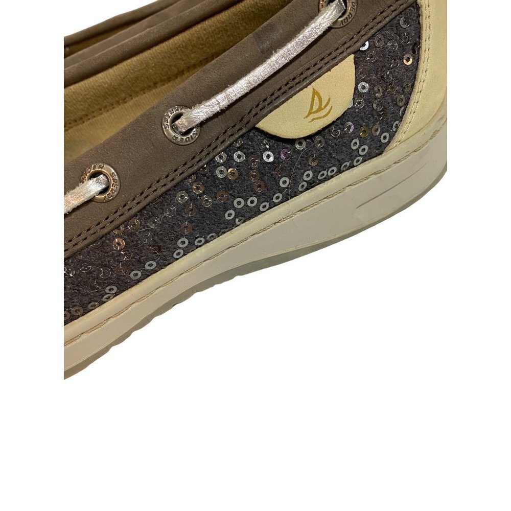 Sperry Top Sider Taupe Leather Gray Sequin‎ Slip On Boat Shoes Sz 8 1/2 - Picture 6 of 10